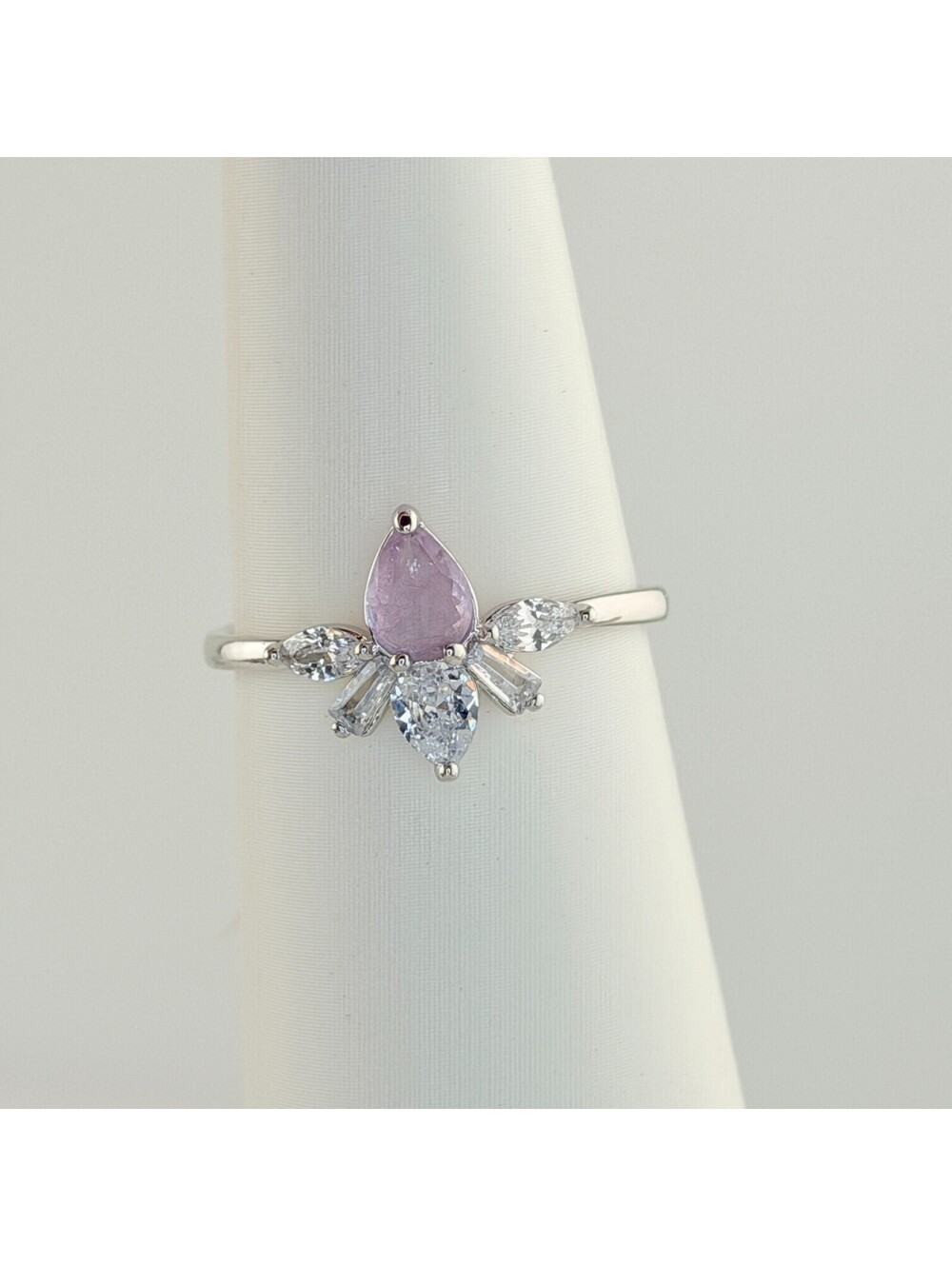 Bomb Party Sz 11 "In Perfect Harmony" Purple Kunzite +Quartz on Rhodium RBP7587